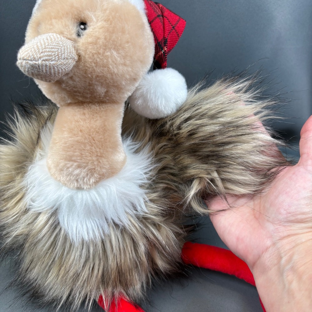 Pier 1 Imports Plush Ostrich Holiday Decor Tan Red Santa Hat Christmas 12" - Picture 15 of 16